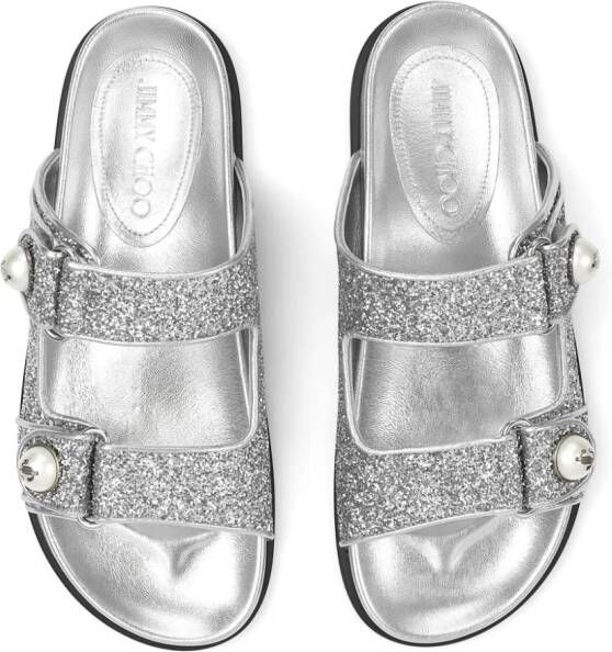 Jimmy Choo Fayence glitter leather sandals Silver