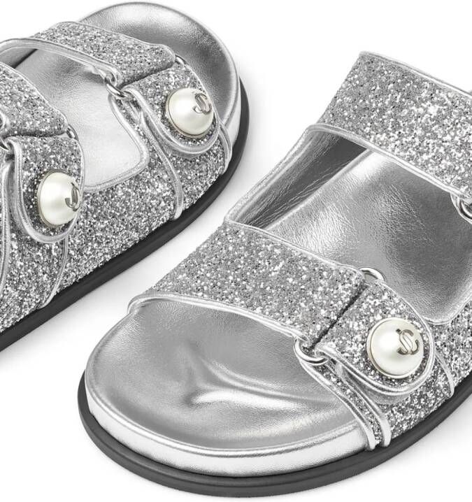 Jimmy Choo Fayence glitter leather sandals Silver