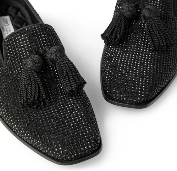 Jimmy Choo Foxley crystal-embellished suede slippers Black