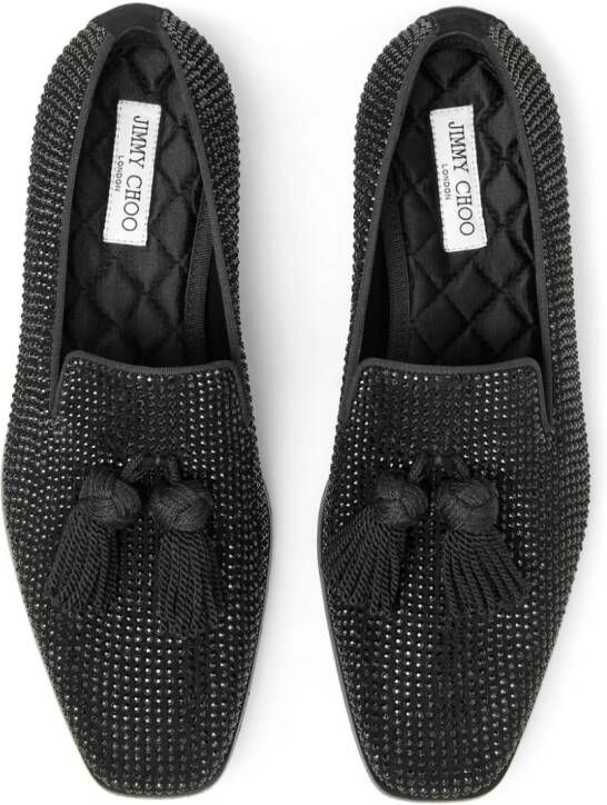 Jimmy Choo Foxley crystal-embellished suede slippers Black