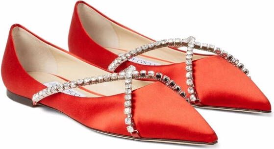 Jimmy Choo Genevi crystal-embellished ballerina shoes Red