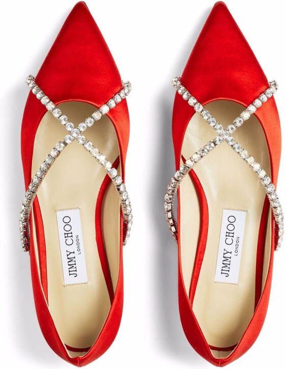 Jimmy Choo Genevi crystal-embellished ballerina shoes Red
