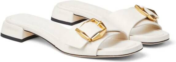 Jimmy Choo Hawke buckled leather slides Neutrals