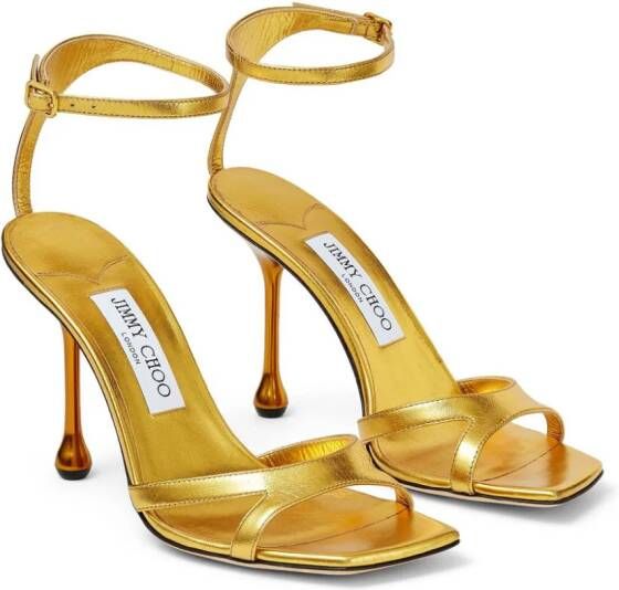 Jimmy Choo Ixia 95mm metallic leather sandals Gold