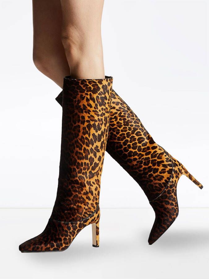 Jimmy Choo leopard print square-toe boots Brown