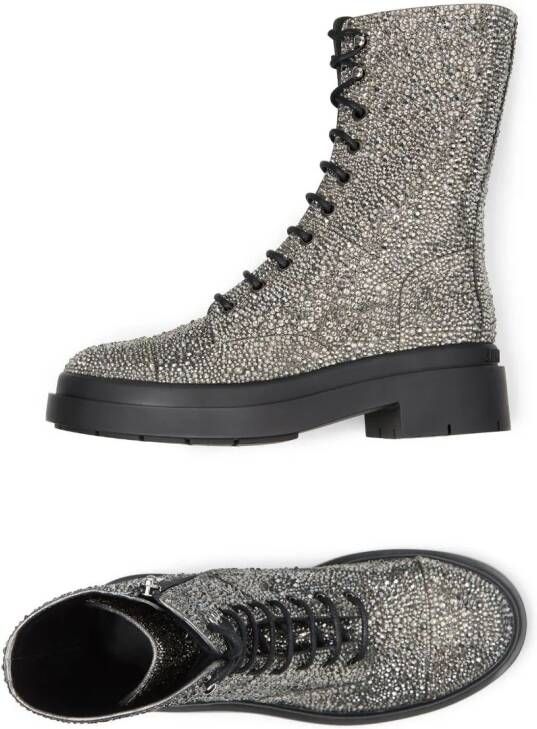 Jimmy Choo Nari crystal-embellished leather boots Silver