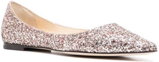 Jimmy Choo Romy glitter-embellished pointed-toe ballet flats Pink