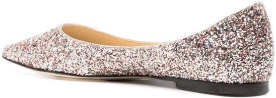Jimmy Choo Romy glitter-embellished pointed-toe ballet flats Pink