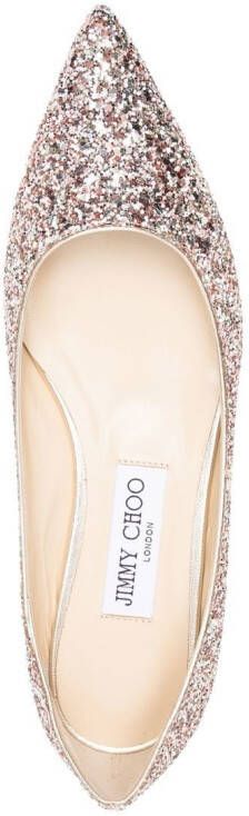 Jimmy Choo Romy glitter-embellished pointed-toe ballet flats Pink