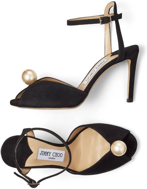 Jimmy Choo Sacora 85mm pearl-embellished sandals Black