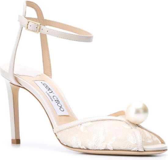 Jimmy Choo Sacora 85mm pearl-embellished sandals Neutrals