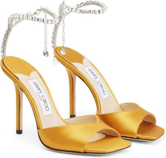 Jimmy Choo Saeda 100mm crystal-embellishment sandals Yellow