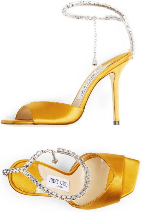 Jimmy Choo Saeda 100mm crystal-embellishment sandals Yellow