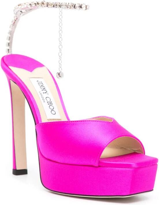 Jimmy Choo Saeda 125mm crystal-embellished sandals Pink
