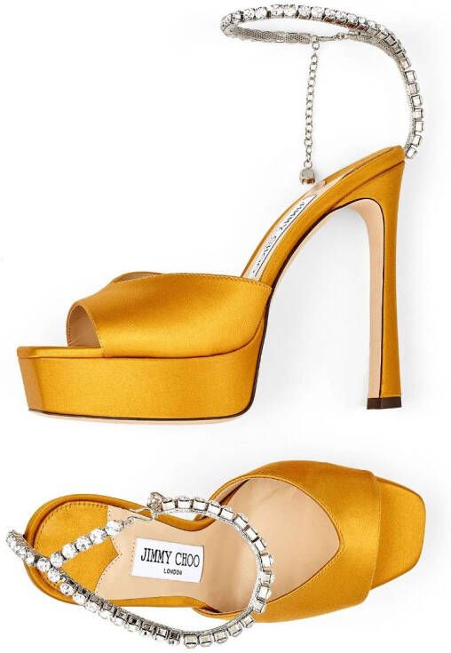 Jimmy Choo Saeda 125mm crystal-embellished sandals Yellow