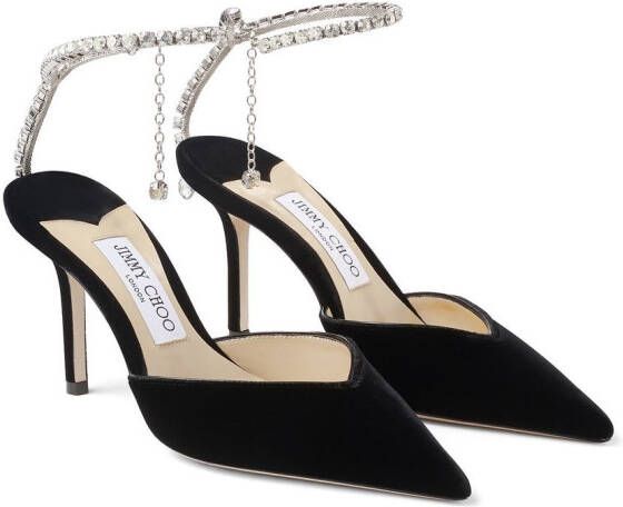 Jimmy Choo Saeda 85mm crystal-ankle pumps Black