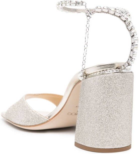 Jimmy Choo Saeda 85mm glitter sandals Silver