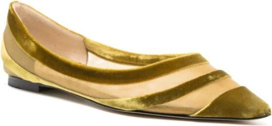 Jimmy Choo velvet mesh-panelled ballerina shoes Gold