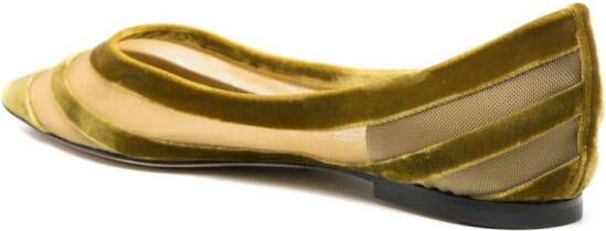 Jimmy Choo velvet mesh-panelled ballerina shoes Gold