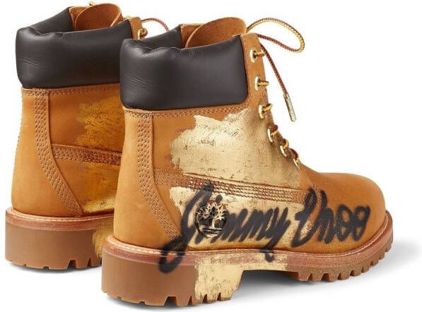 Jimmy Choo x Timberland graffiti logo boots Brown