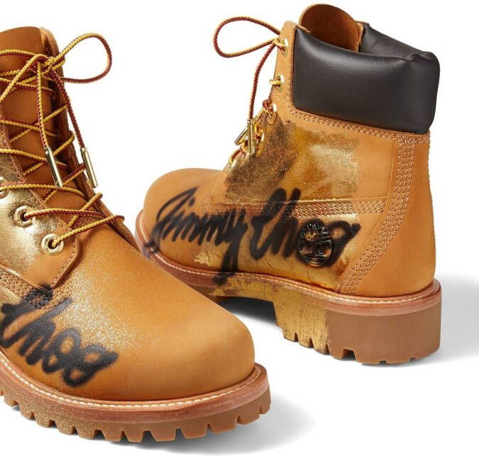 Jimmy Choo x Timberland graffiti logo boots Brown