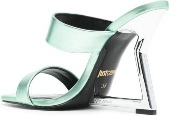 Just Cavalli 115mm double-strap laminated mules Green