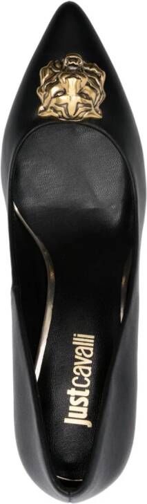 Just Cavalli Tiger Head-motif 95mm leather pumps Black