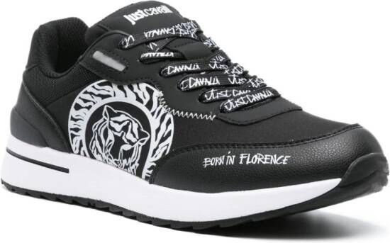 Just Cavalli Tiger Head-print leather sneakers Black