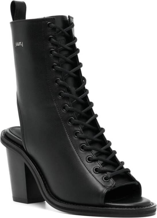 Juun.J 80mm open-toe leather boots Black