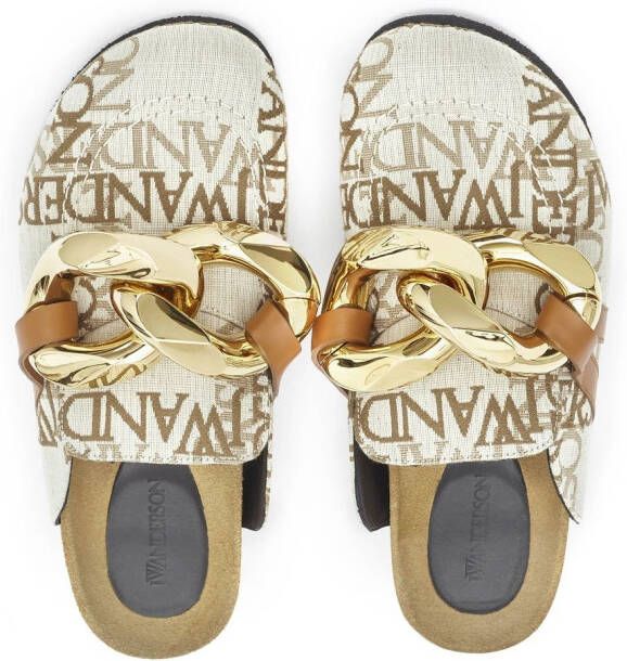 JW Anderson chain-embellished logo-print loafers Neutrals