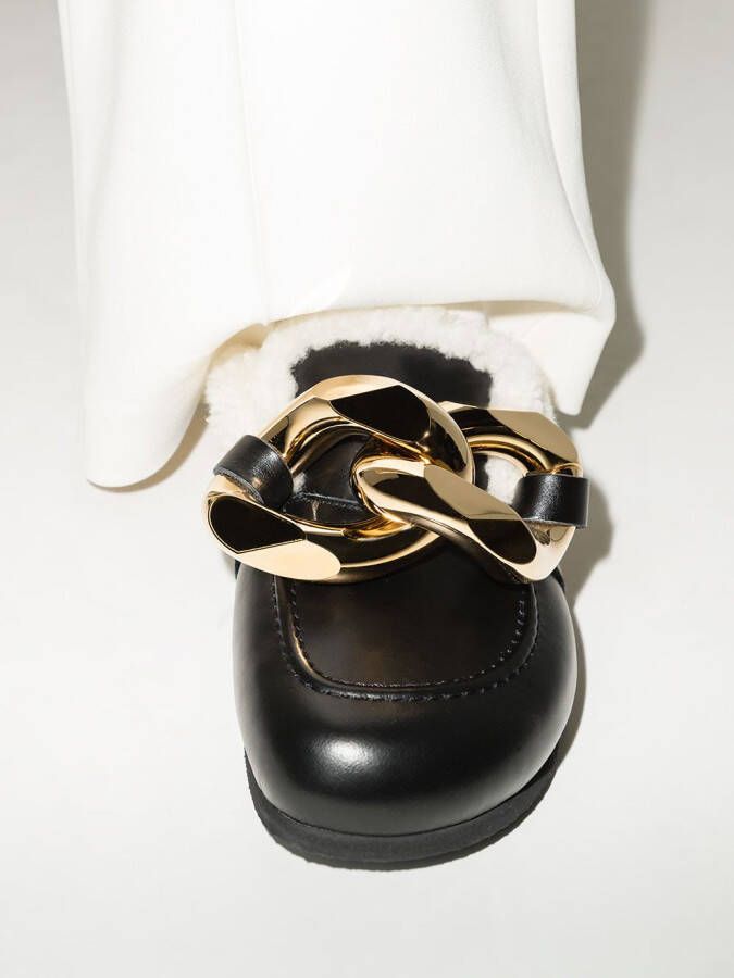 JW Anderson Chain shearling loafer mules Black