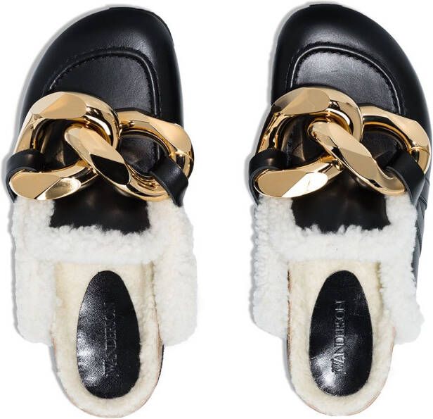JW Anderson Chain shearling loafer mules Black