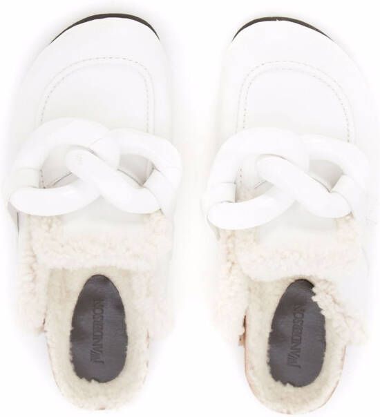 JW Anderson Chain shearling loafer mules White