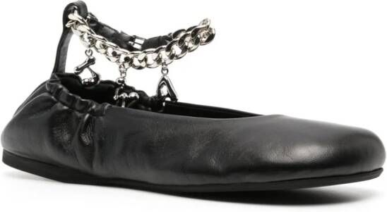 JW Anderson logo-charm leather ballerina shoes Black