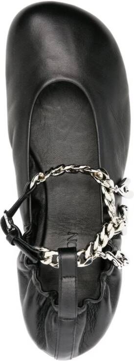 JW Anderson logo-charm leather ballerina shoes Black