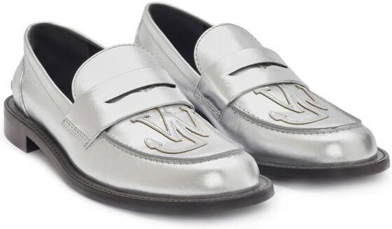 JW Anderson logo-patch leather moccasin loafers Silver