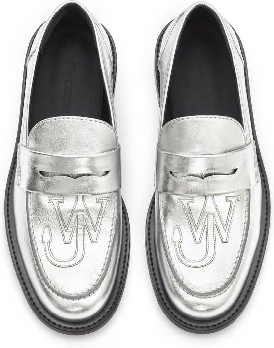 JW Anderson logo-patch leather moccasin loafers Silver