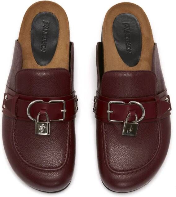 JW Anderson padlock-detail pebbled leather slippers Red