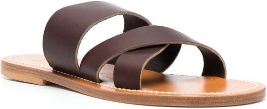 K. Jacques crossover-strap calf-leather slides Brown