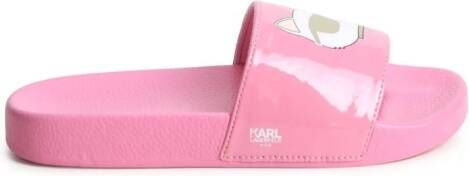 Karl Lagerfeld Kids Ikonik Choupette logo-print slides Pink