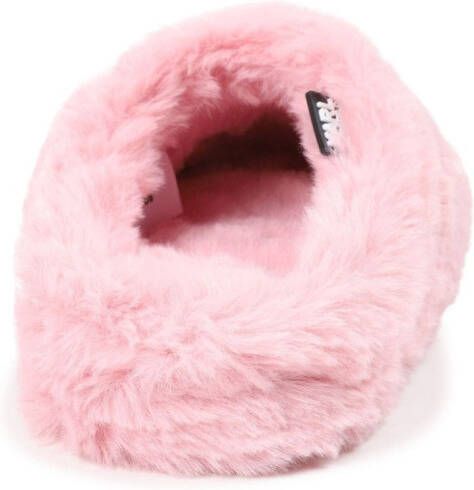 Karl Lagerfeld Kids logo-patch faux-fur slippers Pink