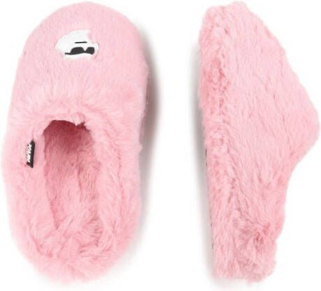Karl Lagerfeld Kids logo-patch faux-fur slippers Pink