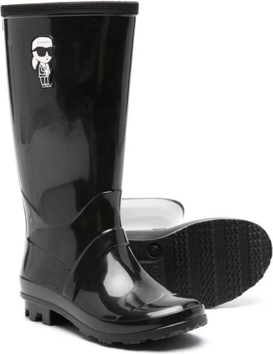 Karl Lagerfeld Kids logo-patch glossy rain boots Black