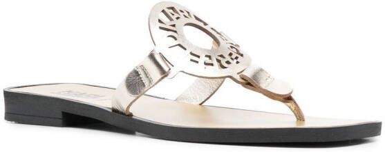 Karl Lagerfeld logo-patch thong sandals Gold