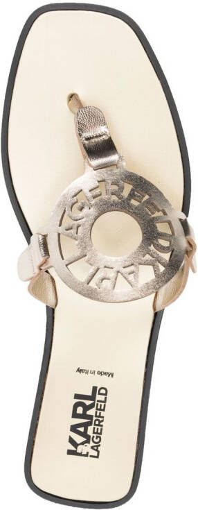Karl Lagerfeld logo-patch thong sandals Gold