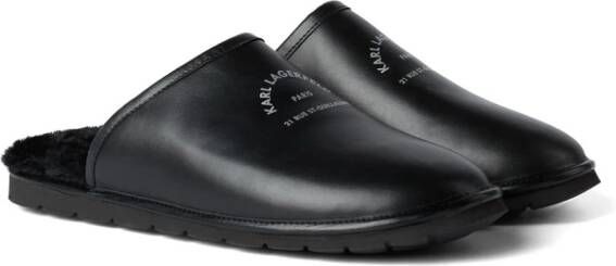 Karl Lagerfeld logo-print leather slippers Black
