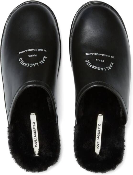 Karl Lagerfeld logo-print leather slippers Black