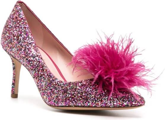 Kate Spade 80mm feather-detailing glitter pumps Pink