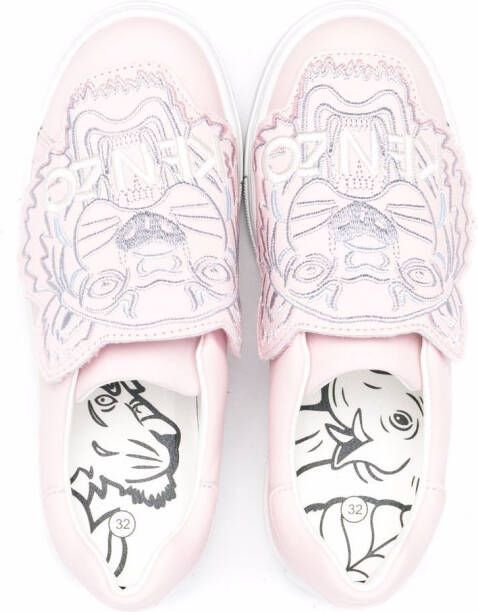 Kenzo Kids embroidered tiger slip-on sneakers Pink