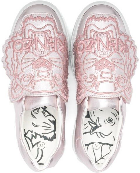 Kenzo Kids embroidered-tiger slip-on sneakers Pink